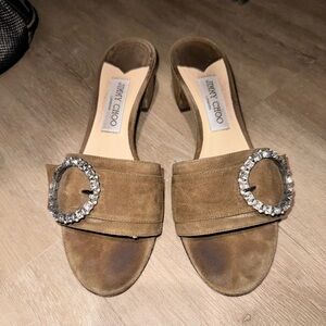 Brown suede/rhinestone Jimmy Choos